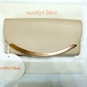NWT $290 SEE BY CHLOÉ Lizzie Long Wallet - Large Cement Beige